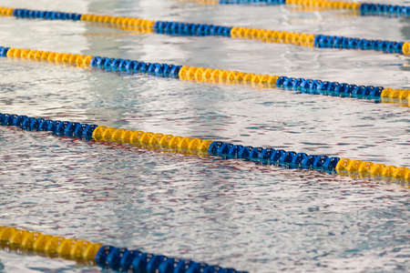 The view of an empty public swimming pool indoors. Lanes of a competition swimming pool. Sport conceptの写真素材