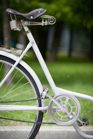 Closeup of retro bicycle on nature background. City bike. Active life and sport concept.の写真素材