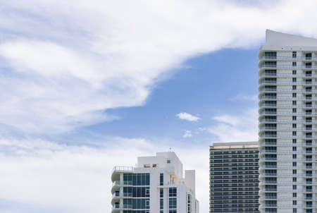 Beutiful view on Miami city, high buildings and blue sky with clouds prior to Irma hurricane. Travel destination, vacation season.の写真素材