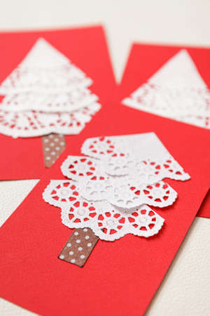Beautiful cards made by hand with the help of improvised materials, napkins, red cardboard and...