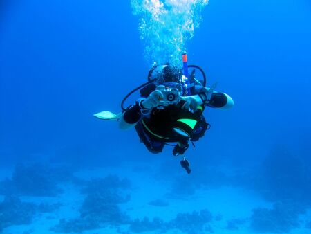 diver in deep. underwater photographerの写真素材