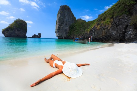 Beautiful woman on the beach. Phi phi island. Thailandの写真素材