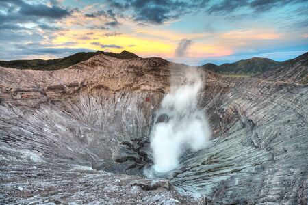 Crater of volcano Bromo at sunrise time. Indonesiaの写真素材