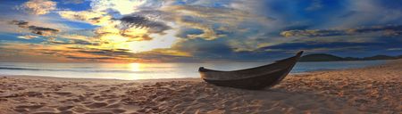 Old fisherman boat at the beach. Panoramaの写真素材