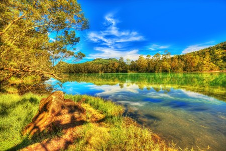 Volcanic lake Telaga Warna at plateau Dieng Volcanic lake Telaga Warna at plateau Dieng
