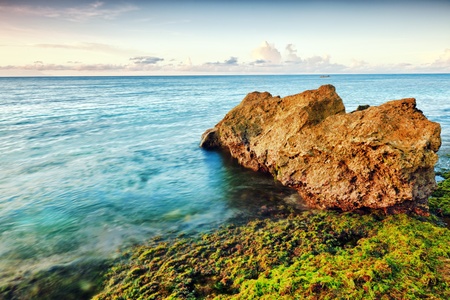 Beautiful seascape. Stone on the foreground. Philippinesの写真素材
