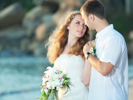 Bride and groom on the beach. Tropical weddingの写真素材