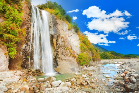 waterfall on the way to Fox glacierの写真素材