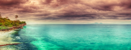 Panorama of a coastline at sunset time. Philippinesの写真素材