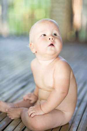 Cute baby indoor portraitの写真素材