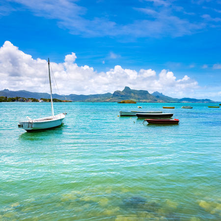 Sailboats in a sea at day time. Mauritiusの写真素材