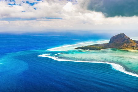 Aerial view of Le Morne Brabant peninsula. Amazing Mauritius landscapeの写真素材