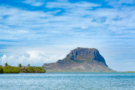 Amazing view of Le Morne Brabant at day time. Mangroves on the foreground. Mauritius island.の写真素材