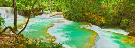 Tat Kuang Si Waterfalls. Beautiful panorama landscape. Luang Prabang. Laos.の写真素材