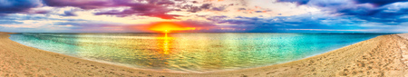 Seaview at sunset. Amazing landscape. Beautiful beach of Mauritius. Panorama