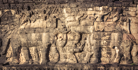 Bas-relief at Terrace of the Elephants at Angkor Thom temple complex. Siem Reap. Cambodia. Panoramaの写真素材