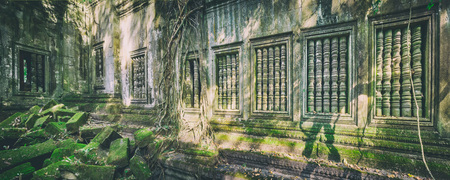 Beng Mealea or Bung Mealea temple at morning time. Siem Reap. Cambodia. Panorama