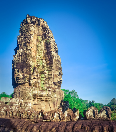 Bayon temple in Angkor Thom at morning time. Siem Reap. Cambodia. Panoramaの写真素材