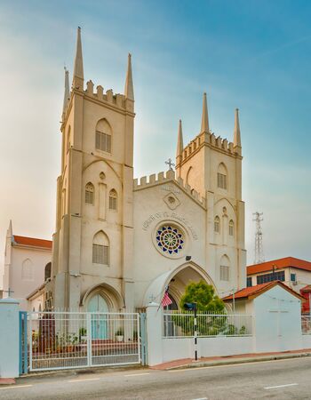 Church of St Francis Xavier at sunrise time. Melaka, Malaysiaの写真素材