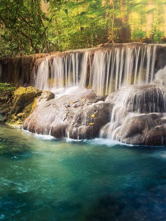 Beautiful waterfall Huai Mae Khamin at Kanchanaburi Province in west Thailandの写真素材