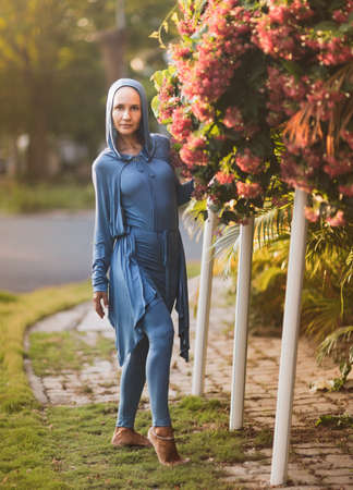 Fashion portrait of a beautiful woman outdoorの写真素材