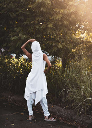 Fashion portrait of a beautiful woman outdoorの写真素材