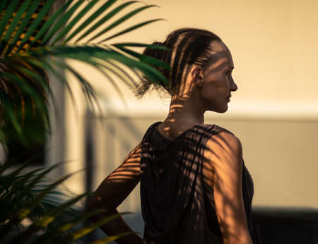 Fashion portrait of a beautiful woman outdoorの写真素材