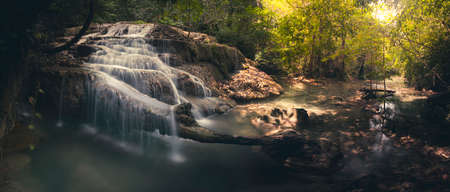 Beautiful waterfall at Erawan national park, Kanchanaburi Province in west Thailand. Panoramaの写真素材