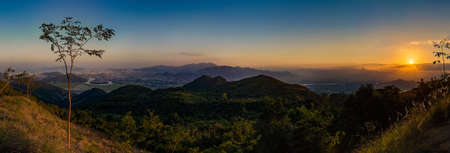Amazing sunset view over the mountain, Vietnam.  Panoramaの写真素材