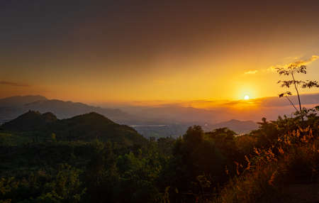 Amazing sunset view over the mountain, Vietnam.  Panoramaの写真素材