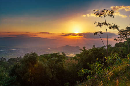 Amazing sunset view over the mountain, Vietnam.の写真素材
