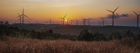 Beautiful landscape with wind turbinesの写真素材