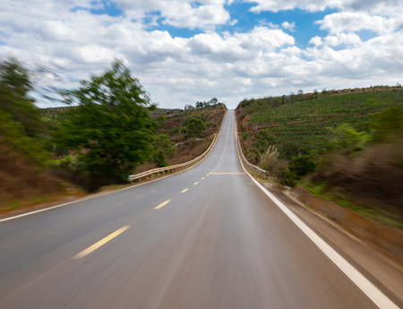 Countryside road. Photo taken in motionの写真素材