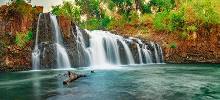 Beautiful Tad Low waterfall. Laos landscape. Panoramaの写真素材
