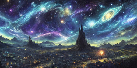 Fantasy planet, night sky on background. AI Generativeの素材