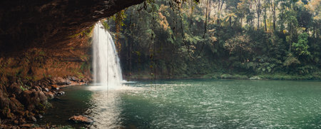 Tad Champee waterfall. Panorama. Laos landscape.の写真素材