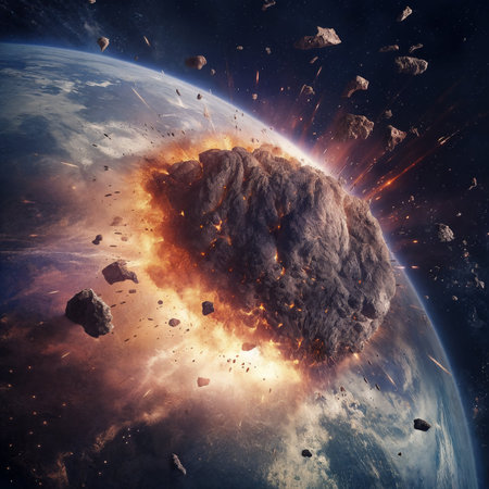 Fantasy planet , asteroid impacting with surface AI Generativeの素材