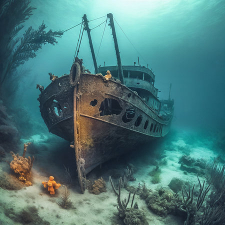 Shipwreck underwater close-up. Generative AIの写真素材