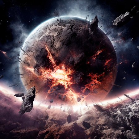Fantasy planet , asteroid impacting with surface AI Generativeの素材