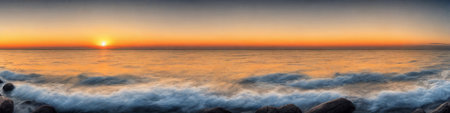 Sunset over the sea,panorama . AI Generativeの素材