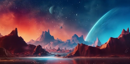Fantasy planet , night sky on background. AI Generativeの素材