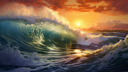 Sunset over the sea,panorama . AI Generativeの素材