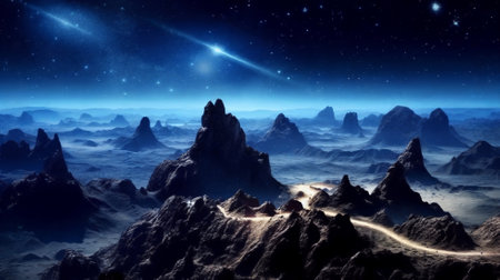 Fantasy planet , night sky on background. AI Generativeの素材