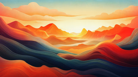 Sunset over the mountains, clouds on the foreground, panorama . AI Generativeの素材
