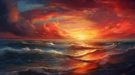 Sunset over the sea,panorama . AI Generativeの素材