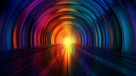 Illustration portraying a vivid and mysterious dark cylindrical tunnel. An enigmatic journey. Generative AI.の素材
