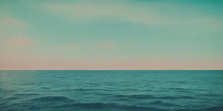 Sea panorama with waves on the foreground. . Generative AI.の素材