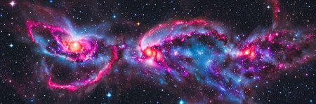 Behold the mesmerizing Cosmic Nebula, a cosmic masterpiece of vibrant colors and swirling gases. It embodies the celestial birthplace of stars, capturing the awe-inspiring beauty of the universe. Generative AI.の素材