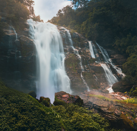 Majestic Wachirathan Waterfall in Doi Inthanon National Park, Chiang Mai, Thailand.の写真素材
