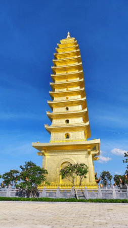 Mountain pagoda Truc Lam Phung Thuy Son near Nha Trang, Vietnam, surrounded by nature and peace.の写真素材